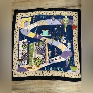 Nicole Miller Vintage Coffee Art 100% Silk Scarf